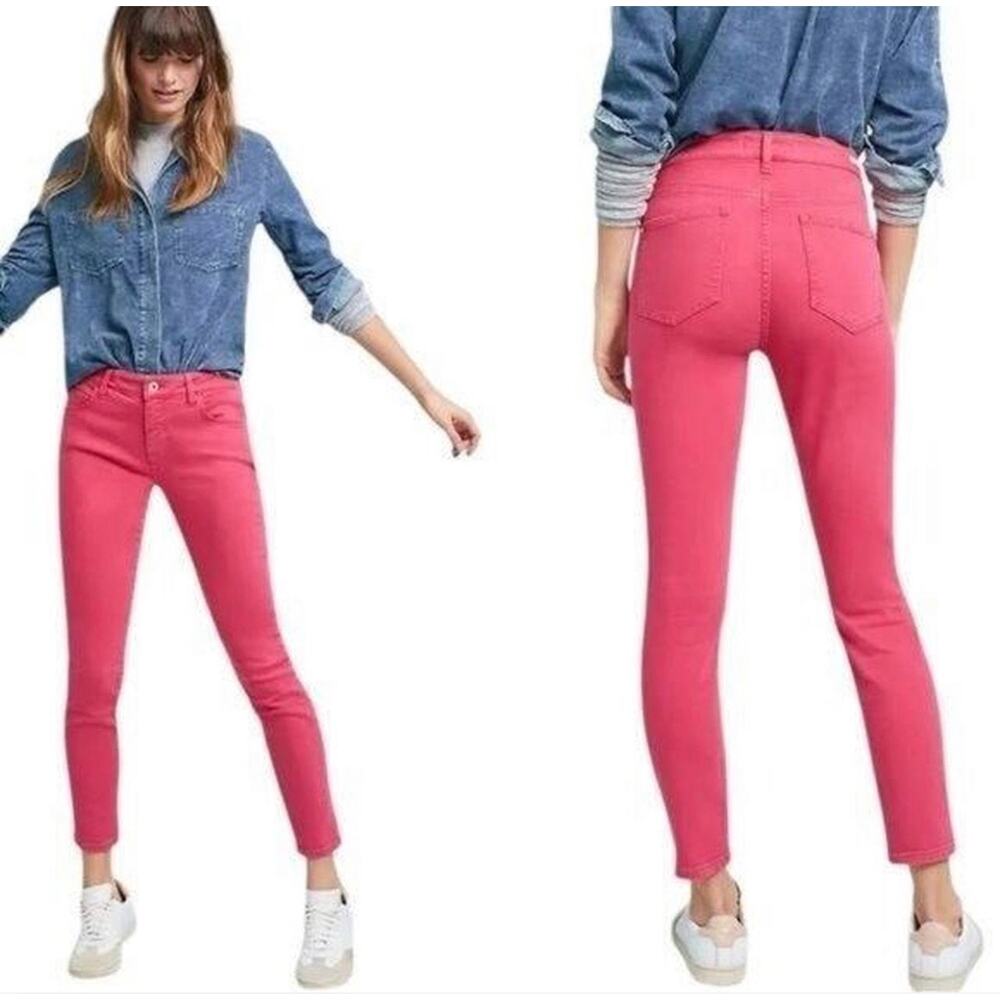 Pilcro & Letterpress x Anthropologie Coral Red High Rise Skinny Jeans Size 27 - Picture 4 of 10